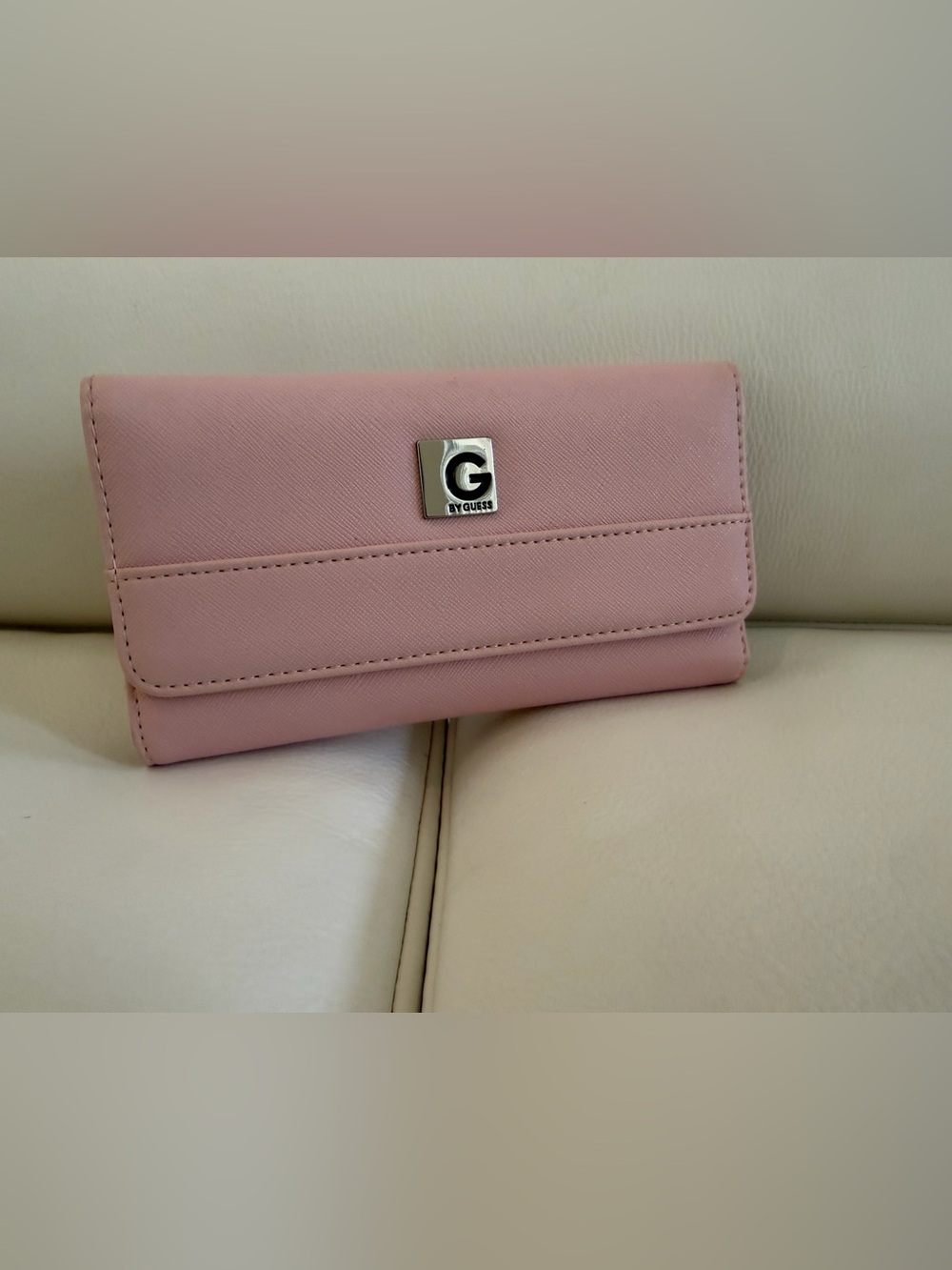 G by Guess Light Pink Fold-Over Wallet with Silver Logo